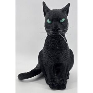Vtg‎ Black Cat Halloween Decor Easter Unlimited Realistic Rubber Green Eyes 13"